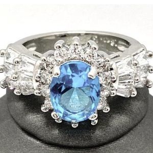 3.10ctw Blue Topaz and White Sapphire Ring